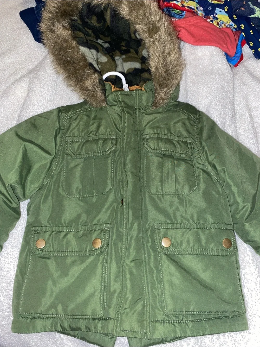 Carter's Olive Green Puffer Jacket Faux Fur Hood Kids Winter Coat